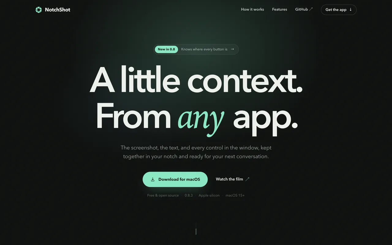 NotchShot’s website: “A little context. From any app.”